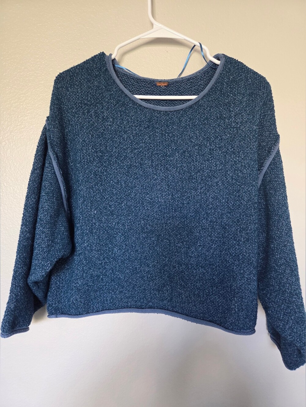 Free People Bardot Sweater Blue Oversized textured knit pullover Size XS